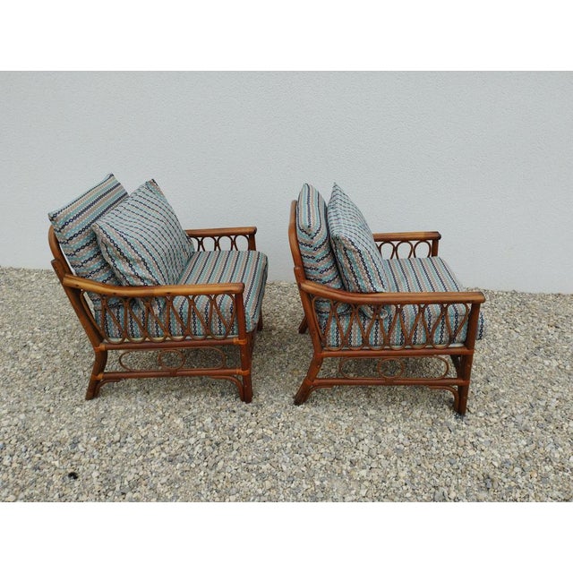 Vintage Rattan Armchairs with Quilted Seats, Set of 2 For Sale - Image 6 of 13