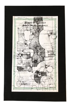 Original Abstract Ink Drawing by Contemporary Outsider Artist Wayne Cunningham