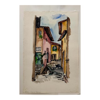Henry Emil Salloch Original Watercolor on Paper via Del Pretorio, Barga, Italy. 1970. For Sale