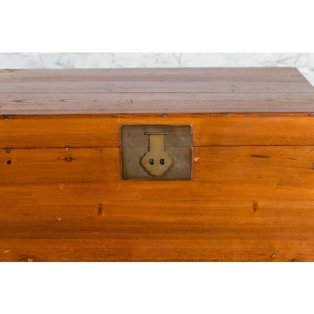 Early 20th Century Chinese Late Qing Dynasty Pine Chest with Brass Hardware and Bracket Feet For Sale - Image 10 of 13