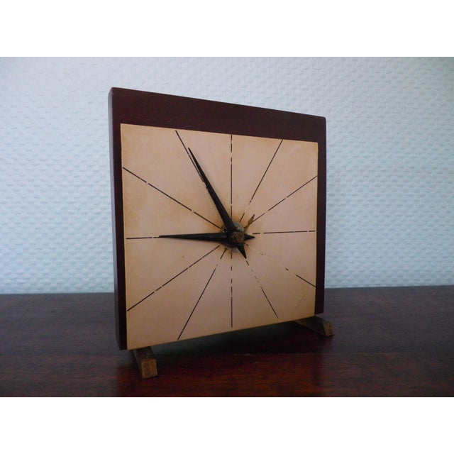 Metal Nufa Electric Clock with Steel Dial in Teak Frame, 1950s For Sale - Image 7 of 11