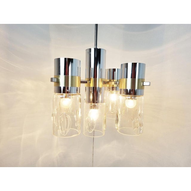 Vintage Italian Glass and Chrome Chandelier, 1970s For Sale - Image 3 of 13
