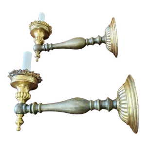 Pair Late 19th Century Antique English Regency Bronze Sconces Wall Lights