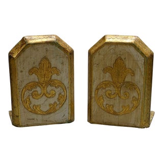 Vintage Florentine Cream & Gold Bookends - a Pair For Sale