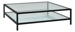 Square Coffee Table with Iron Frame and Double Glass Shelf, 1999