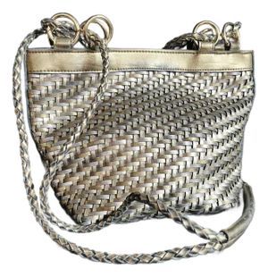 Y2k Metallic Woven Leather Shoulder Bag by Warren Reece