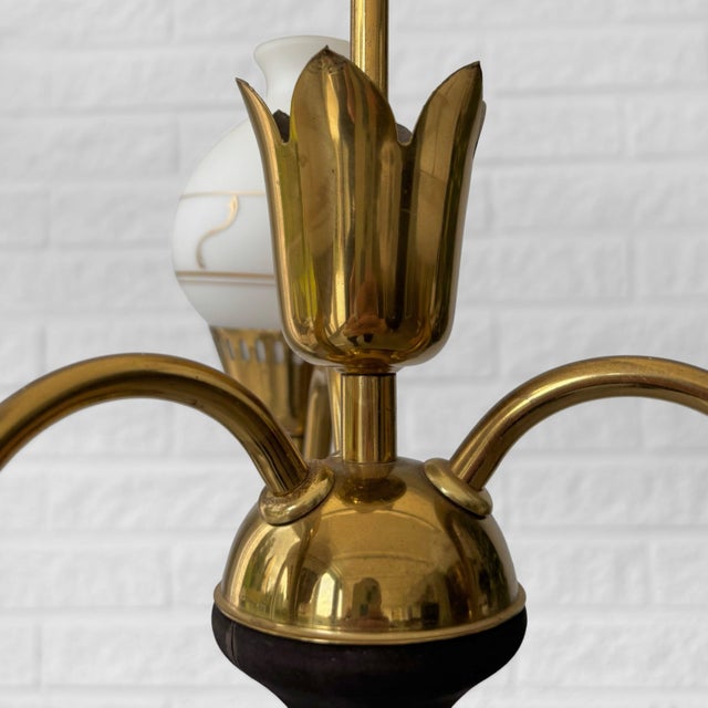 Metal Vintage Scandinavian Chandelier in Brass and Glass, 1940s For Sale - Image 7 of 11