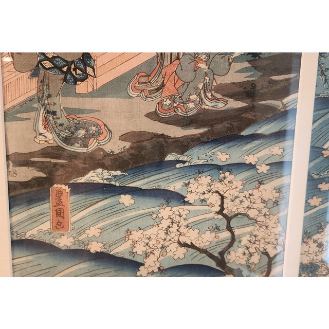 19th Century Custom Framed Utagawa Kunisada Wood Block Print For Sale In New York - Image 6 of 11