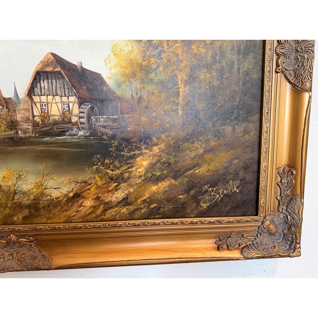 Green Josef Benda (German b.1937) Large Oil on Canvas Painting Landscape Gold Frame For Sale - Image 8 of 8