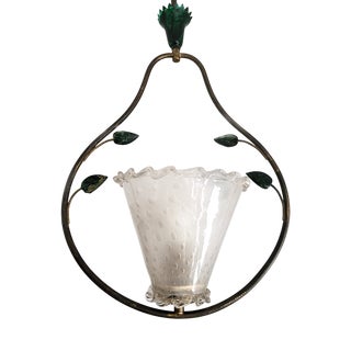 Mid-Century Murano Glass and Brass Pendant attributed to Barovier & Toso, 1950s For Sale