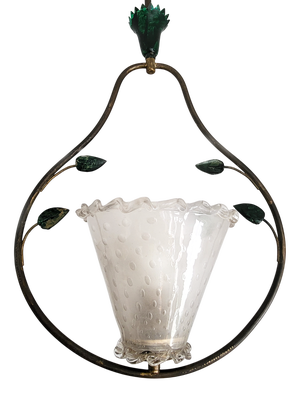 Mid-Century Murano Glass and Brass Pendant attributed to Barovier & Toso, 1950s