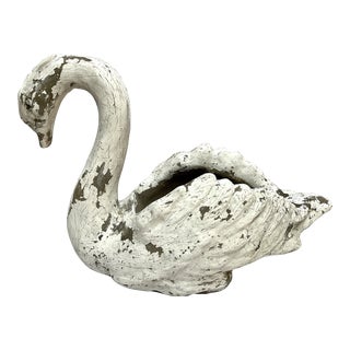 Mid-Century White Painted Concrete Swan Planter For Sale
