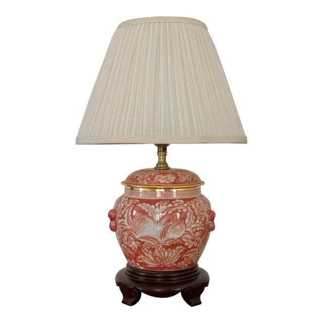 1980s Small Asian Orange and White Table Lamp For Sale