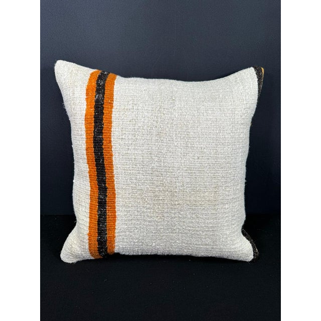 Turkish Hemp Pillow Cushion Natural Beige Orange Cushion Cover 20x20 For Sale - Image 4 of 4
