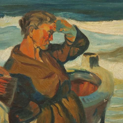 Waiting Scene on the Seaside, Oil Painting, Framed For Sale - Image 4 of 12