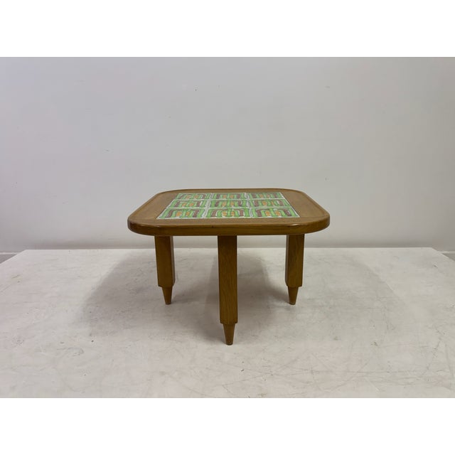 Mid-Century Modern French Oak Coffee Table with Tiled Top attributed to Guillerme et Chambron for Votre Maison, 1970s For Sale - Image 3 of 11