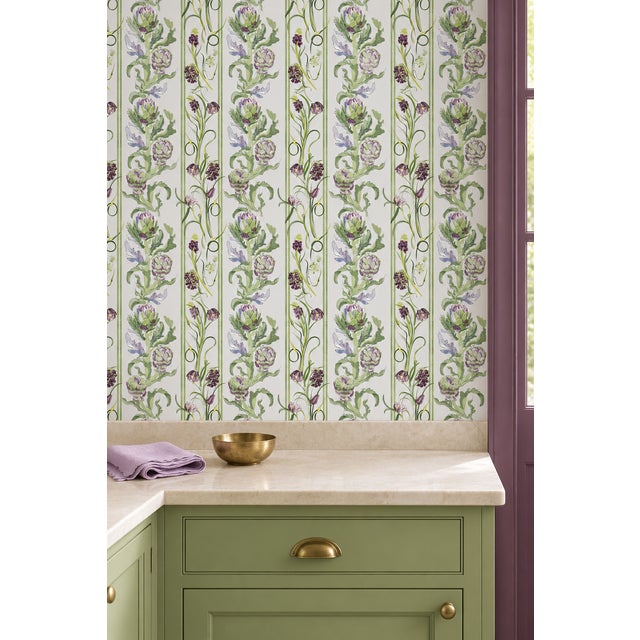 Traditional Artichoke Stem Stripe Grasscloth Wallpaper by House Party | Terra Verde | 8 Yards For Sale - Image 3 of 12