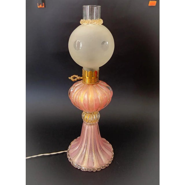 Pink Murano Glass and Gold Leaf Table Lamp, 1950s For Sale - Image 13 of 13