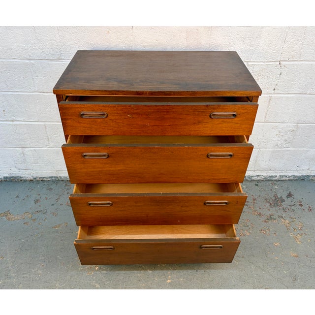 Brown Mid 20th Century Modern Four Drawer Walnut Highboy Dresser For Sale - Image 8 of 14