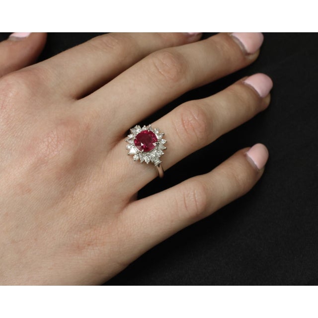 Late 20th Century Fine 2.36ct Gia Intense Red Ruby & 1.02ct Diamond Platinum Ring Size 6.25 For Sale - Image 16 of 18