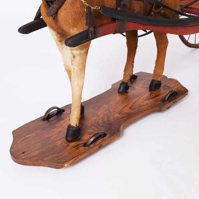 Brown Large Vintage Toy Horse and Cart For Sale - Image 8 of 12
