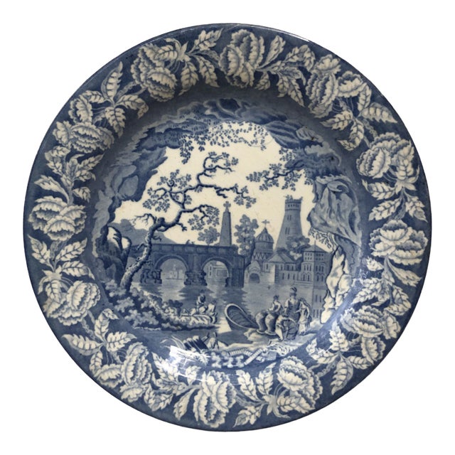 19th Century Victorian Blue and White Staffordshire Plate For Sale