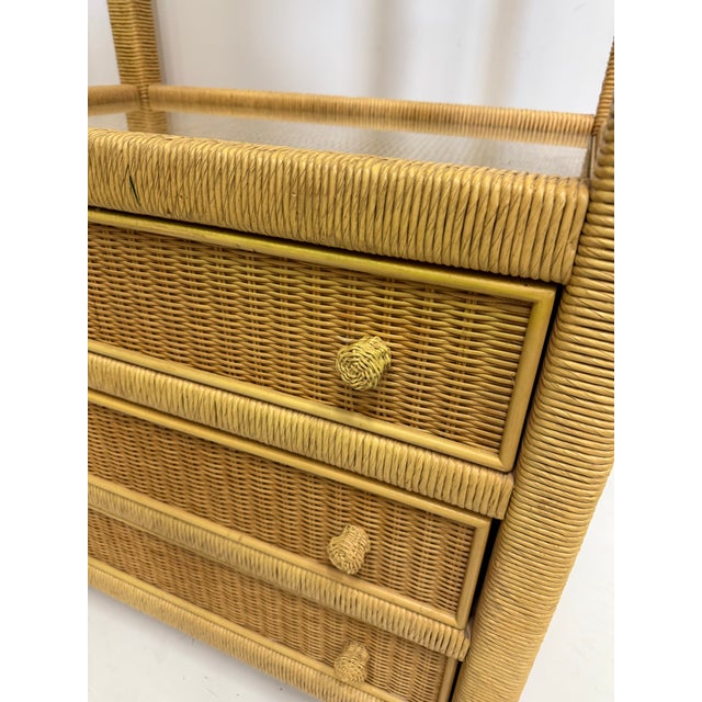 Henry Link 1980s Mid Century Henry Link Wicker Etagere With Storage For Sale - Image 4 of 12