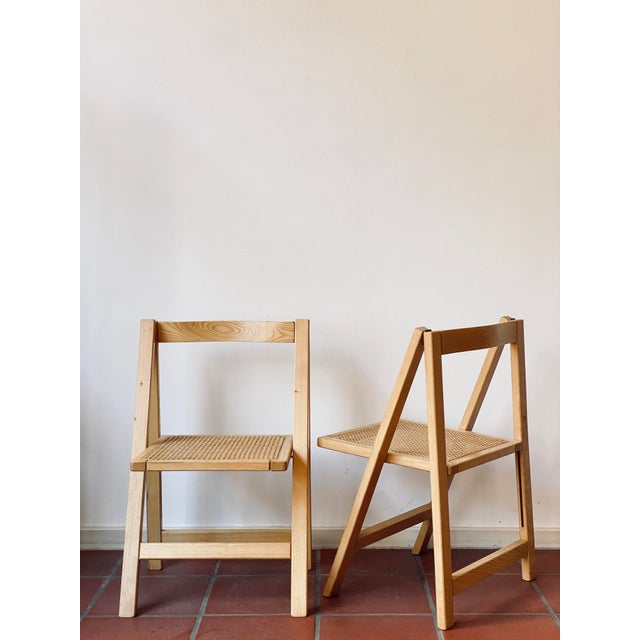 Folding Chairs in Pine Wood and Wicker Seats, Set of 2 For Sale - Image 5 of 18