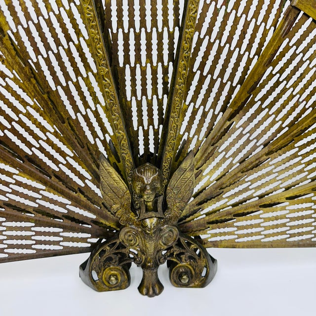 Metal 19th Century Gilt Bronze Brass Victorian Peacock and Sphinx Fire Screen Fan For Sale - Image 7 of 18