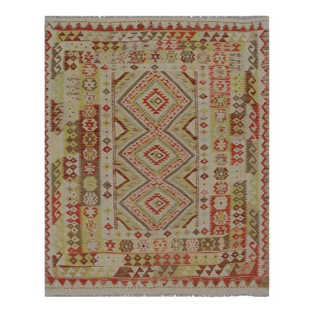 Traditional Handwoven Turkish Kilim Area Rug 5'1" X 6'1" For Sale