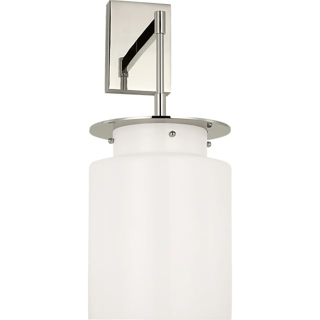 Ray Booth for Visual Comfort Signature Elias 23" Sconce in Polished Nickel with White Glass For Sale