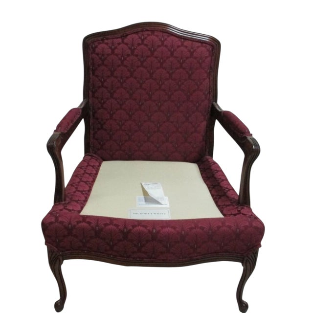 1980s Hickory White French Country Carved Living Room Arm Lounge Chair For Sale - Image 10 of 10