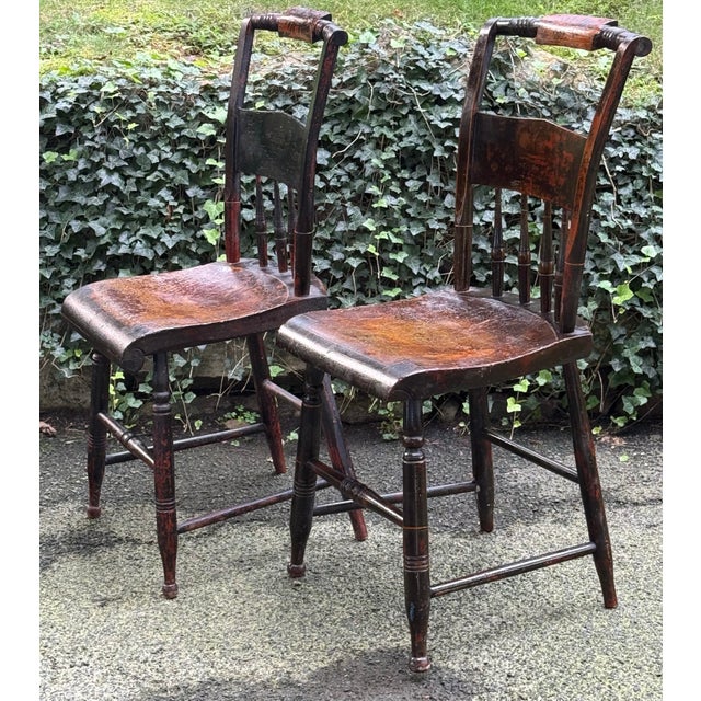 Mid 19th Century Paint Decorated Spindle Back Chairs - A Pair For Sale - Image 9 of 12