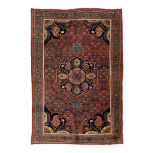 Antique Bidjar Red Handmade Persian Wool Rug With Medallion Floral Motif
