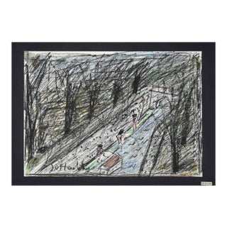 Nazareno Gattamelata, Lungotevere, Oil Pastel, 1970s For Sale