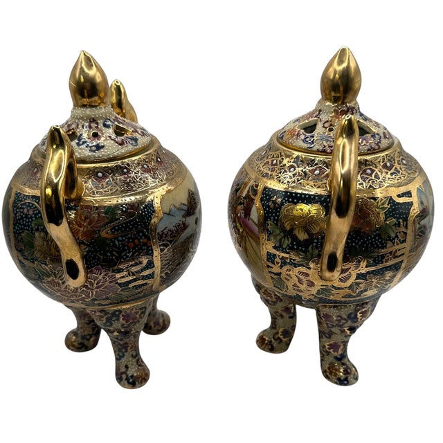 Vintage Royal Satsuma Style Lidded Cachet Pots - A Pair For Sale - Image 10 of 12