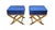 Pair Brass X Stools in Blue & Gold For Sale - Image 9 of 9