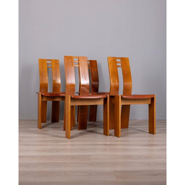 Vintage Italian Wood and Leather Chairs, 1950s, Set of 4 For Sale - Image 13 of 13