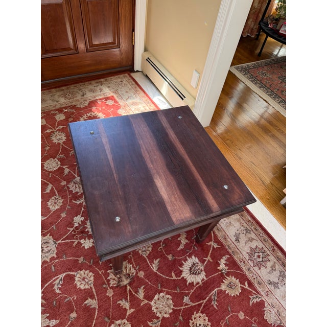 Late 20th Century Late 20th Century Rustic Dark Wooden Side Table With Spanish Style Metal Corner Brackets For Sale - Image 5 of 7
