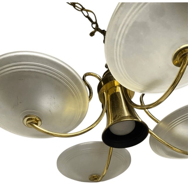Vintage Danish Modern Brass and Frosted Glass Chandelier Light For Sale - Image 9 of 9