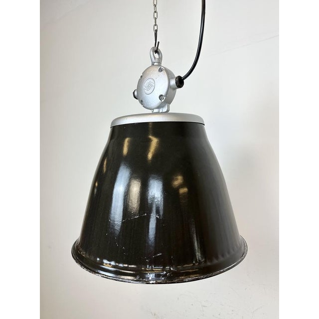 Black Industrial Black Enamel Factory Pendant Lamp from Elektrosvit, 1960s For Sale - Image 8 of 18