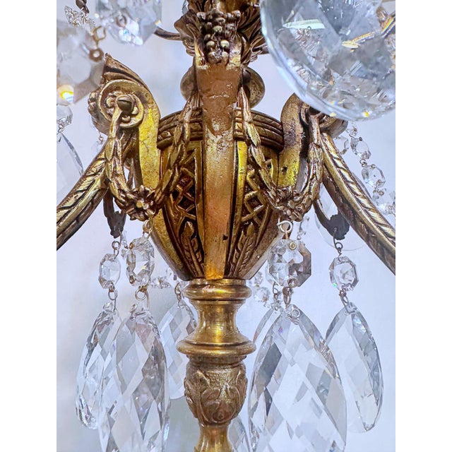 1930s 1930s Vintage Brass Chandelier With Crystals For Sale - Image 5 of 13