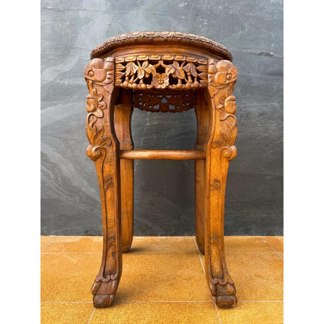 Wood Chinese Carved Hardwood Side Table, Mid-20th Century For Sale - Image 7 of 11