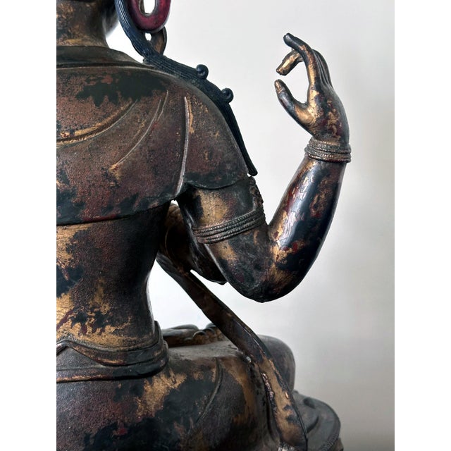 Large Gilt Bronze Statue of Bodhisattva Avalokiteshvara with Four Arms For Sale - Image 17 of 18