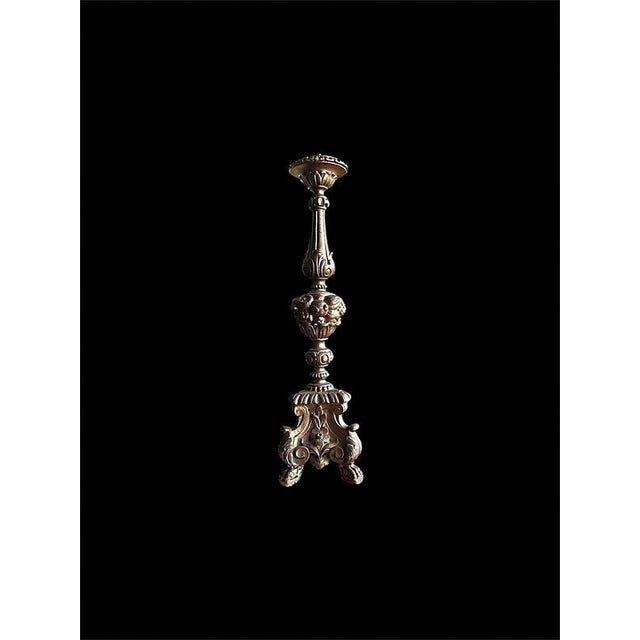 Brown Belgian Carved Giltwood and Gesso Candlestick, 1900s For Sale - Image 8 of 9