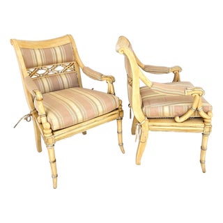 Century Furniture Regency Cane Seat Armchairs Pair For Sale