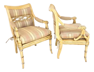 Century Furniture Regency Cane Seat Armchairs Pair