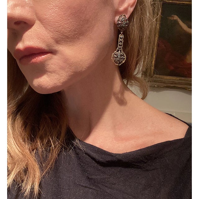 Gold Sterling Silver and Emerald Dangle Earrings, Pair For Sale - Image 4 of 10