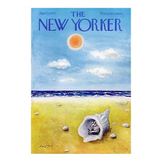 1973 Vintage New Yorker Cover, January 13 (Ronald Searle), Original New Yorker Magazine Cover, Seashore, Seashell For Sale