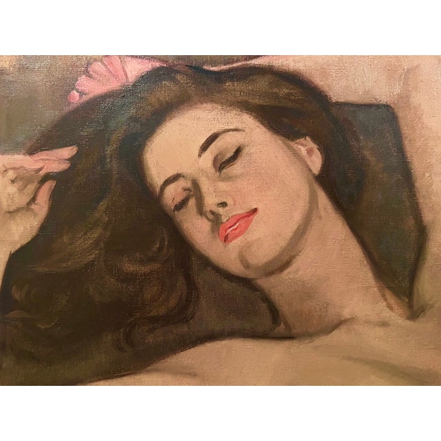 This beautifully painted original oil on canvas "Reclining Nude" was done by Robert Baranet (1925-2001) in his studio at...